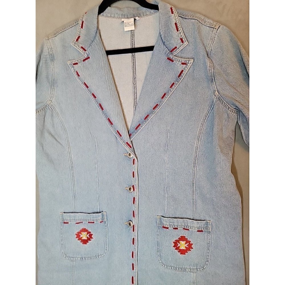 Cervelle Vintage Women's Denim Jacket Size L Blue Jean Blazer Southwestern Aztec - Picture 5 of 12
